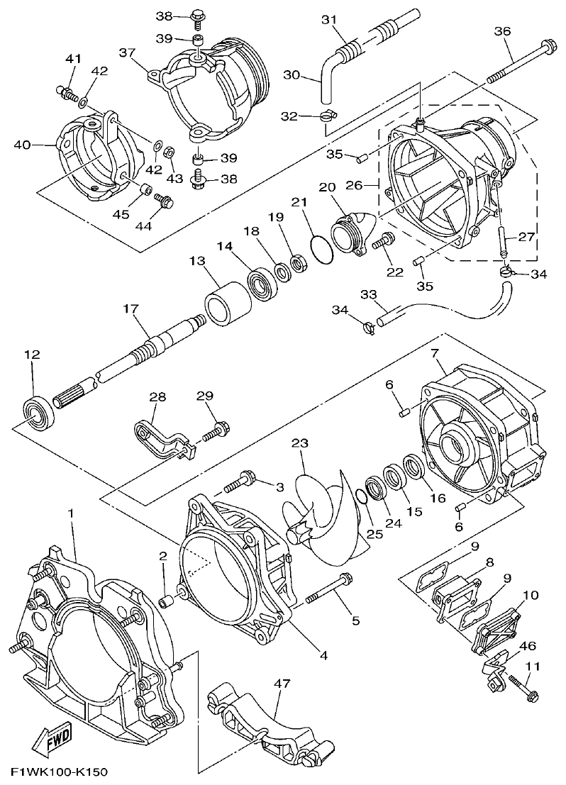 Yamaha F1WM JET UNIT 1 parts diagram